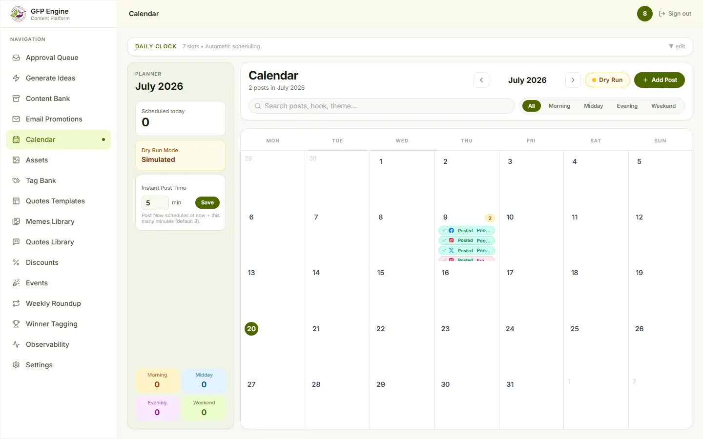 Good Food Project calendar